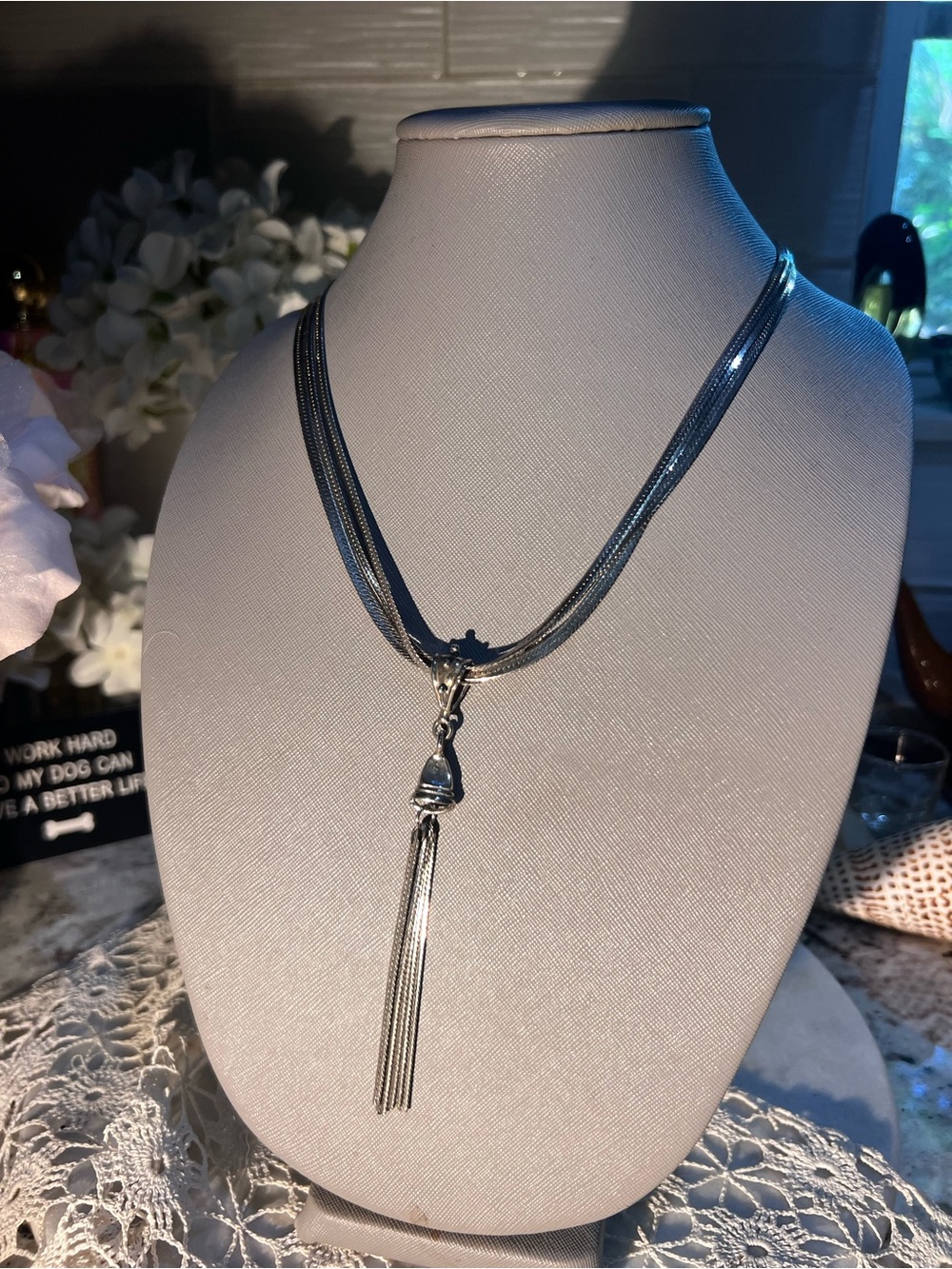 Silvertone Multi-Strand Tassel Necklace Like new!
